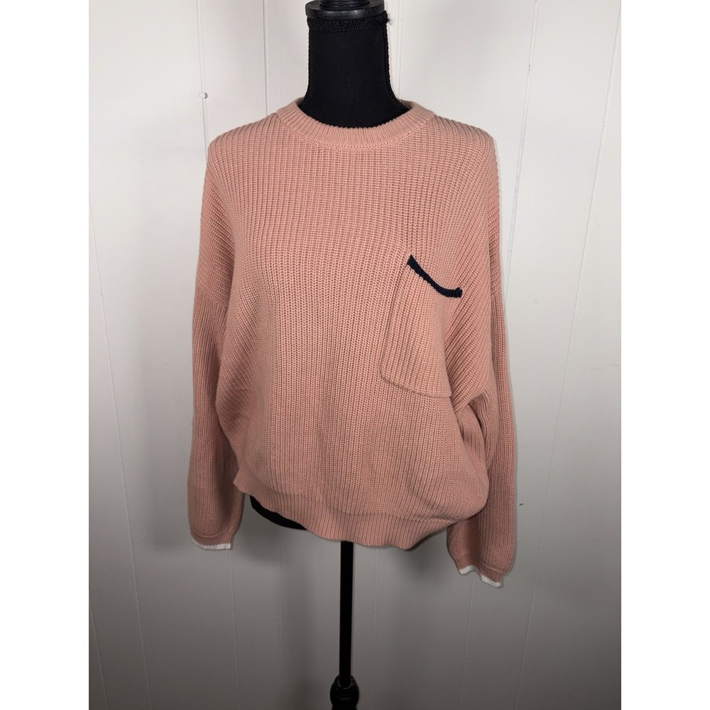 Demylee Sweater Womens Small Pink‎ Cotton Pocket Oversized